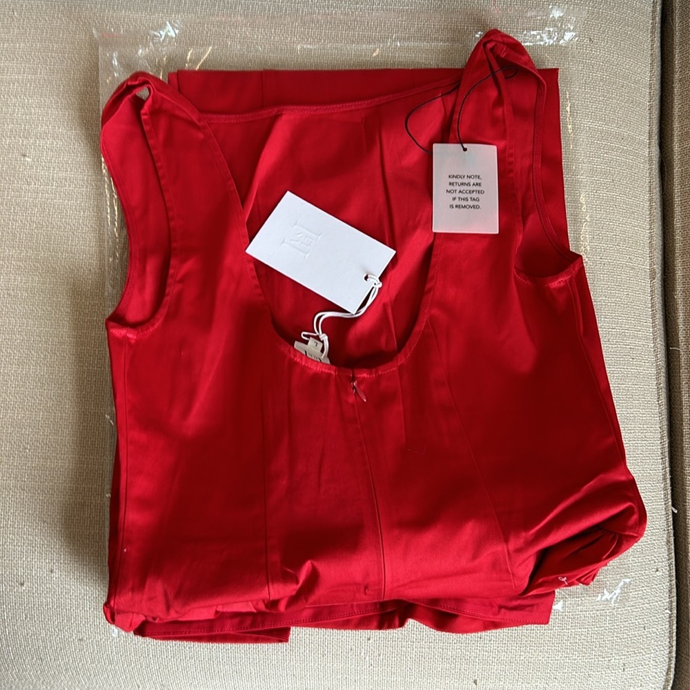 NWT Helsa Stretch Cotton Sateen Midi Dress - Red Lipstick - Picture 5 of 10